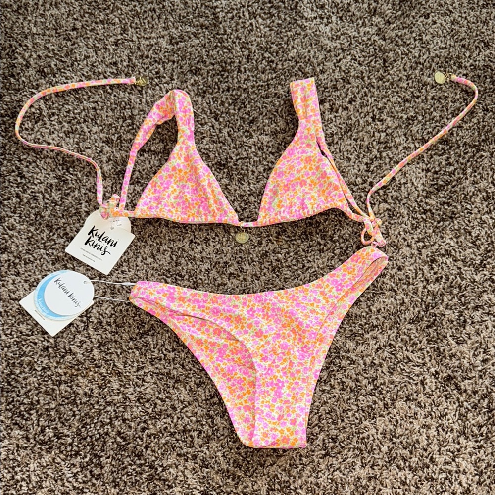 Kulani Kinis Pink and Yellow Bikini Set with Shimmery Accents